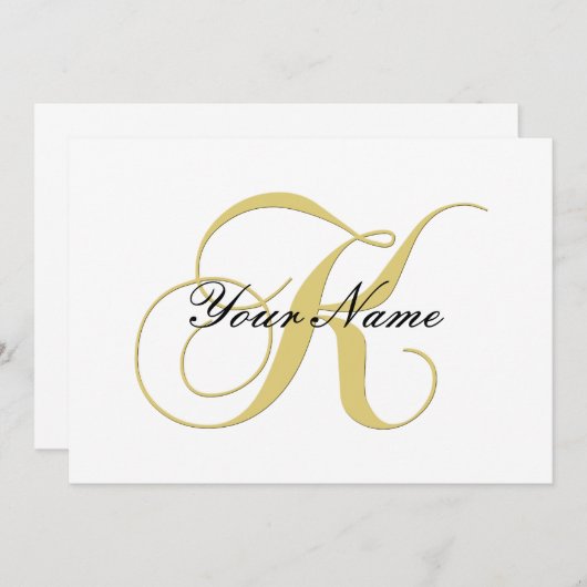 Monogram Letter K Gouden Enkele Aanpasbaar Kaart (Voorkant / Achterkant)