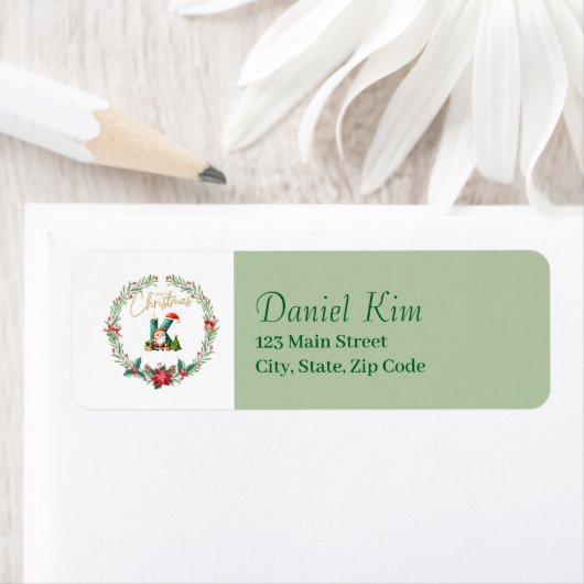 Monogram Letter K Kerstkrans w / Kerstman Etiket (Insitu)