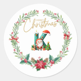 Monogram letter K, Kerstkrans w / Sinterklaas Ronde Sticker