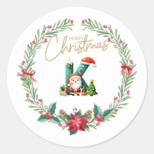 Monogram letter K, Kerstkrans w / Sinterklaas Ronde Sticker