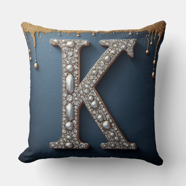Monogram Letter K Marine Goud Druppelende Verf Par Kussen (Voorkant)