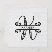 Monogram Letter K met familienaam Notitiekaartje (Voorkant / Achterkant)
