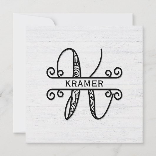 Monogram Letter K met familienaam Notitiekaartje (Voorkant)