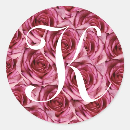 Monogram Letter K Pink Roses Sticker (Voorkant)