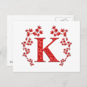 Monogram Letter K Red Leaves Briefkaart (Voorkant / Achterkant)