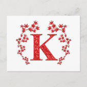 Monogram Letter K Red Leaves Briefkaart (Voorkant)