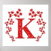 Monogram Letter K Red Leaves Poster (Voorkant)