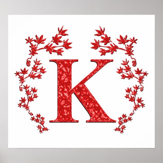 Monogram Letter K Red Leaves Poster (Voorkant)