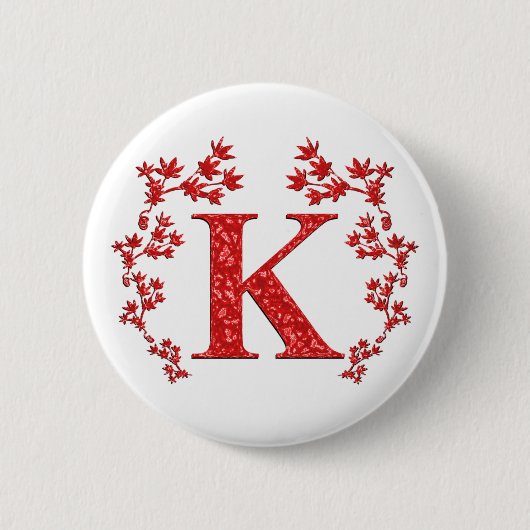 Monogram Letter K Red Leaves Ronde Button 5,7 Cm (Voorkant)