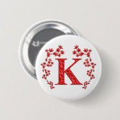 Monogram Letter K Red Leaves Ronde Button 5,7 Cm (Voorkant /achterkant)