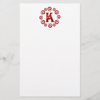 Monogram Letter K Rood Briefpapier