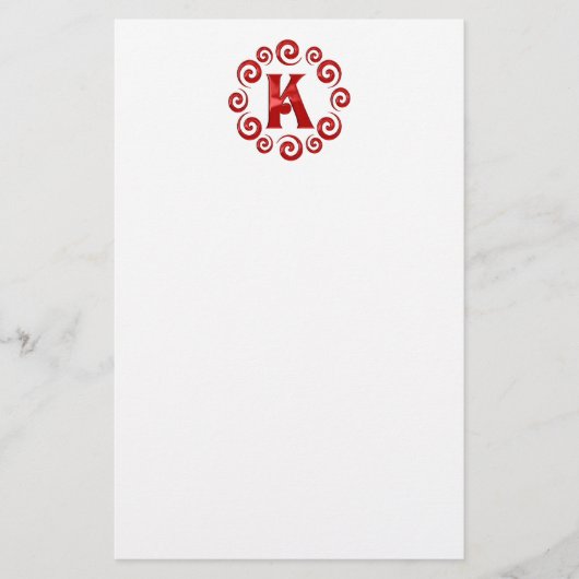 Monogram Letter K Rood Briefpapier (Voorkant)