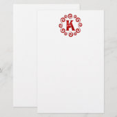Monogram Letter K Rood Briefpapier (Voorkant / Achterkant)