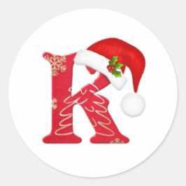 Monogram letter K, Santa hat Kerst sticker