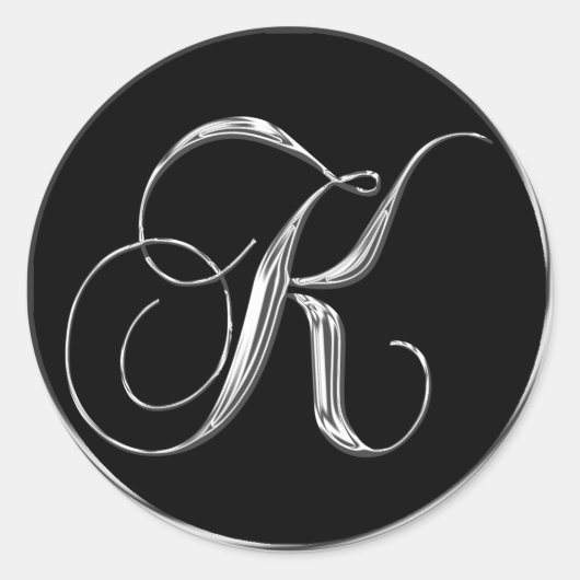 Monogram Letter K Sliver op Black Wedding Seal Ronde Sticker (Voorkant)