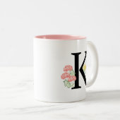 Monogram Letter K Waterverf Roos Floral Spray Tweekleurige Koffiemok (Voorkant rechts)