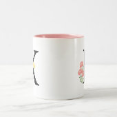 Monogram Letter K Waterverf Roos Floral Spray Tweekleurige Koffiemok (Center)