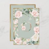 Monogram Letter L Elegant Sage Green Floral Bedankkaart (Voorkant / Achterkant)
