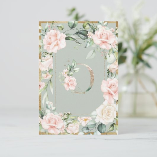 Monogram Letter L Elegant Sage Green Floral Bedankkaart (Staand voorkant)