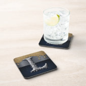 Monogram Letter L Goud Druppelend Zilver Luxe Bier Onderzetter (Rechterzijde)