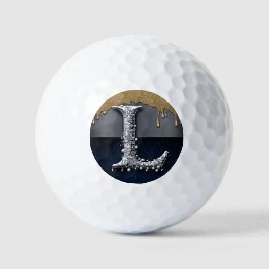 Monogram Letter L Goud Druppelend Zilver Luxe Golfballen (Voorkant)