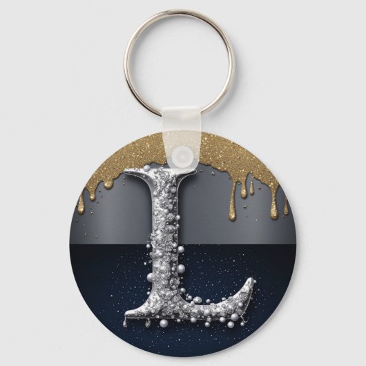 Monogram Letter L Goud Druppelend Zilver Luxe Sleutelhanger (Voorkant)