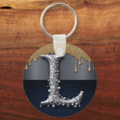 Monogram Letter L Goud Druppelend Zilver Luxe Sleutelhanger (Voorkant)