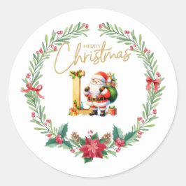 Monogram letter L, Kerstkrans w / Sinterklaas Ronde Sticker