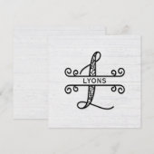 Monogram Letter L met familienaam Notitiekaartje (Voorkant / Achterkant)