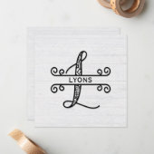 Monogram Letter L met familienaam Notitiekaartje (Voorkant / Achterkant in situ)