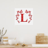 Monogram Letter L Red Leaves Poster (Keuken)