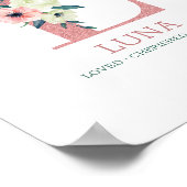 Monogram Letter L Roze Waterverf Floral Neursery Poster (Hoek)