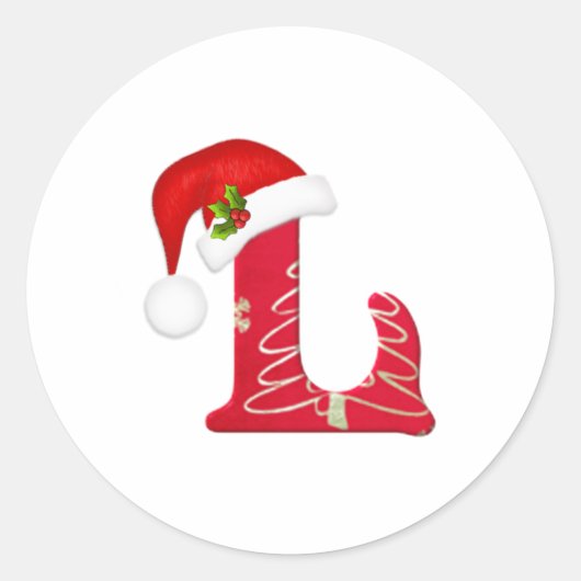 Monogram letter L, Santa hat Kerst sticker (Voorkant)
