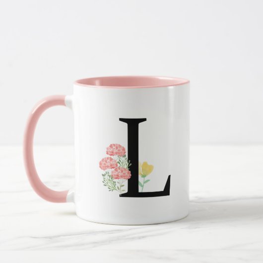 Monogram Letter L Waterverf Rozen Floral Spray Mok (Links)