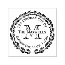 Monogram Letter Laurel Wreatcle Adres Stempel