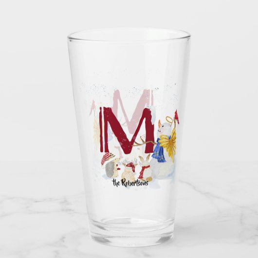 Monogram Letter M Angel Snowman Kerstmis Glas (Achterkant)