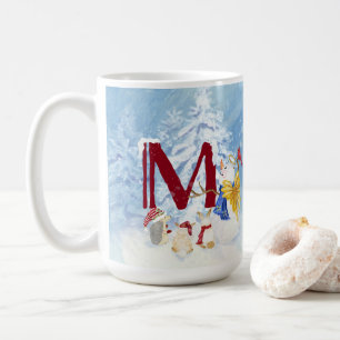 Monogram Letter M Angel Snowman Kerstmis Koffiemok