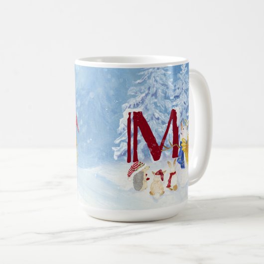 Monogram Letter M Angel Snowman Kerstmis Koffiemok (Voorkant rechts)