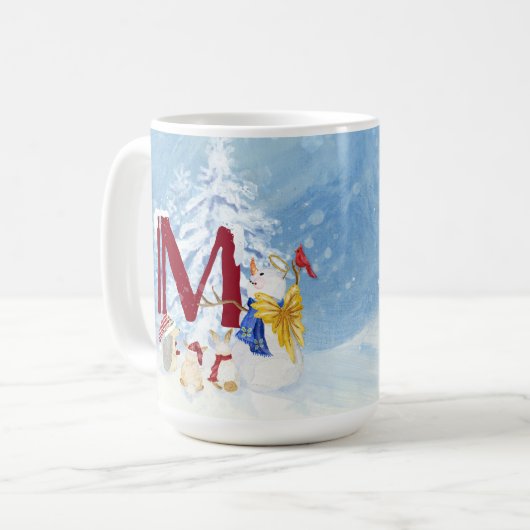 Monogram Letter M Angel Snowman Kerstmis Koffiemok (Voorkant links)