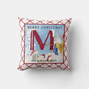 Monogram Letter M Angel Snowman Kerstmis Kussen