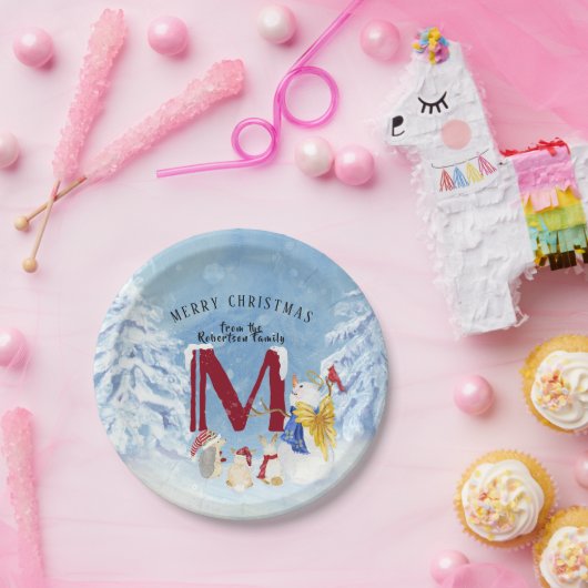 Monogram Letter M Angel Snowman Kerstmis Papieren Bordje (Feest)