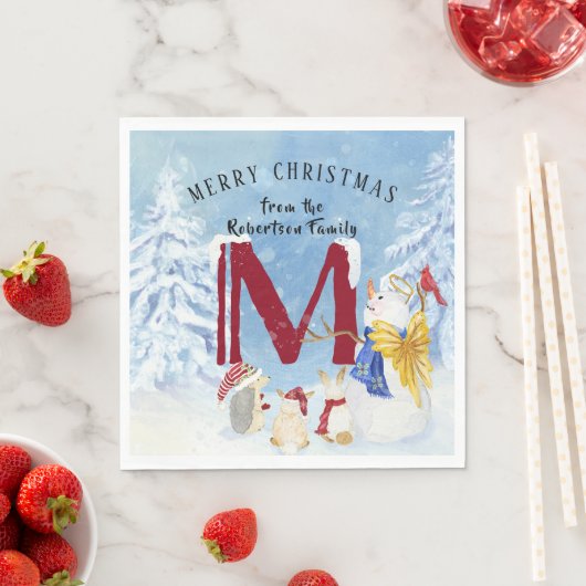 Monogram Letter M Angel Snowman Kerstmis Servet (Insitu)
