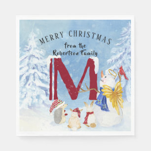 Monogram Letter M Angel Snowman Kerstmis Servet