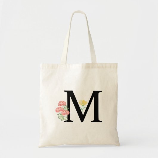 Monogram Letter M Aquarel Rozen Bloemenspray Tote Bag (Voorkant)