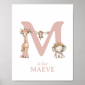 Monogram Letter M Boho Oerwoud Animal Nursery Wall Poster (Voorkant)