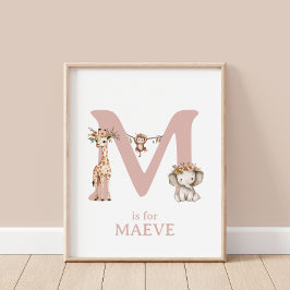 Monogram Letter M Boho Oerwoud Animal Nursery Wall Poster