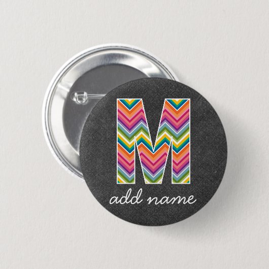Monogram Letter M - Chalkboard en Bright Chevrons Ronde Button 5,7 Cm (Voorkant /achterkant)