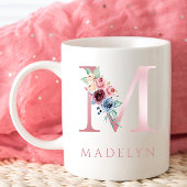 Monogram Letter M Floral Waterverf Coffee Mok