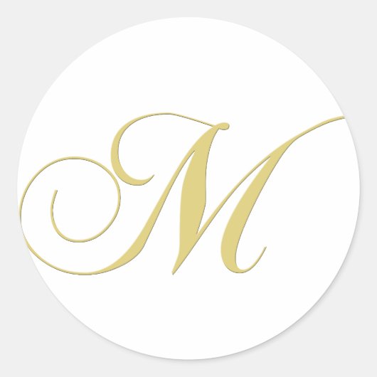 Monogram Letter M Golden Single Ronde Sticker (Voorkant)