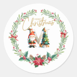 Monogram letter M, Kerstkrans w / Sinterklaas Ronde Sticker